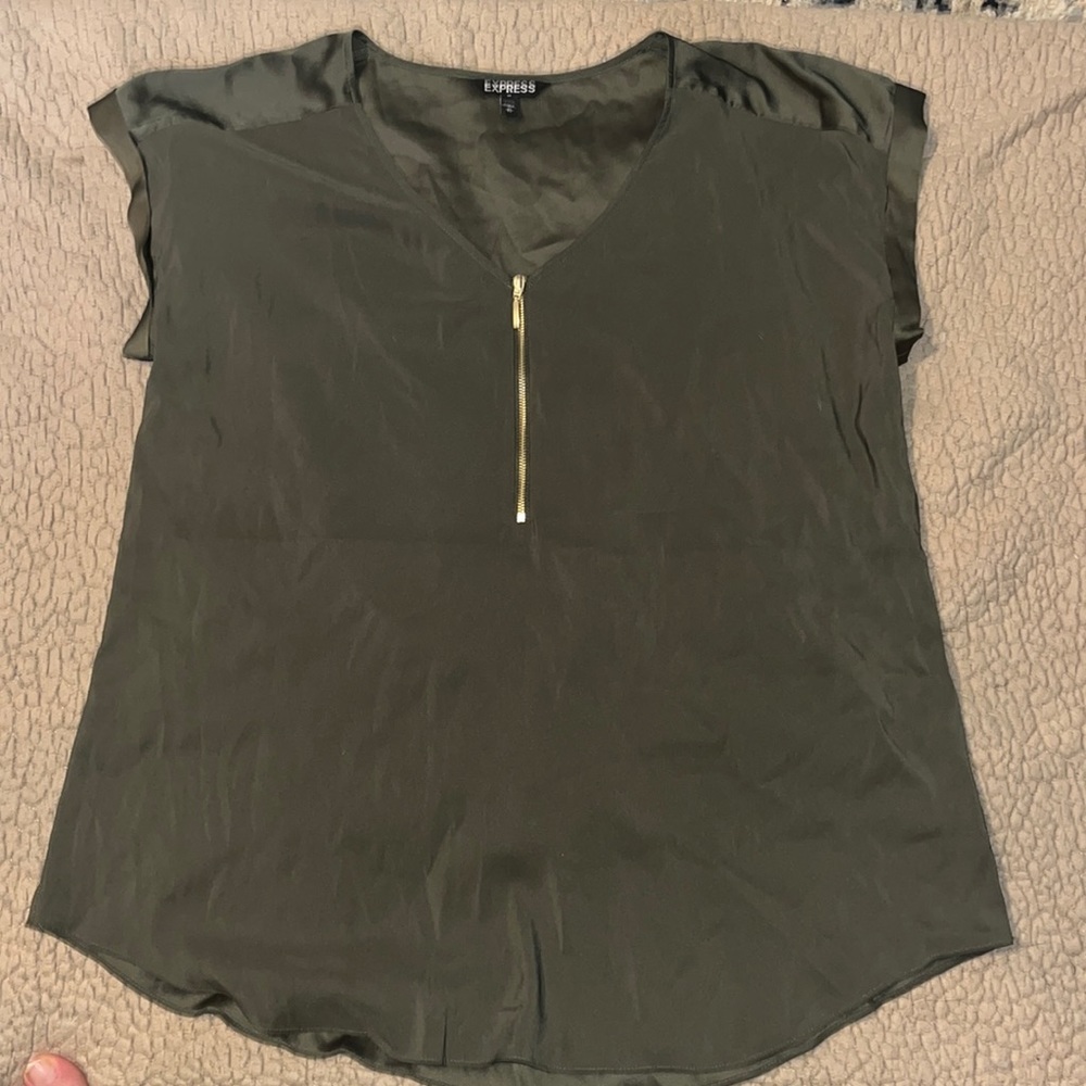 Army green dress shirt with gold zipper